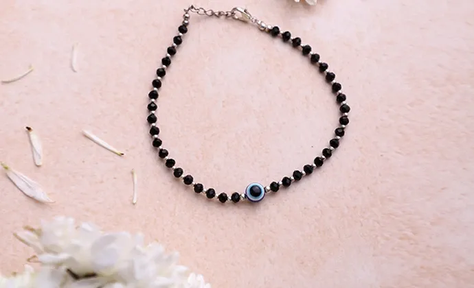 Online Evil Eye Black Anklet Single Beaded
